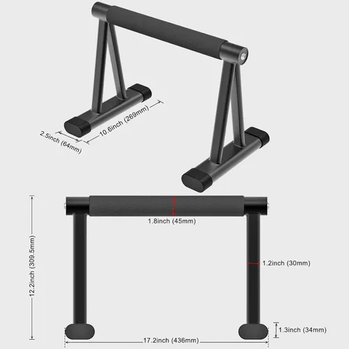 Vista 7 de Dolibest Push Up Bar, 12'' High Parallettes Bars with 8 Rubber Feet & Foam Handle, Dip Bars with Stable Triangle Base for Calisthenics, Handstand