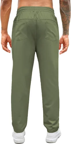 Vista 2 de COOFANDY Pantalones casuales con cordón para hombre, ajuste regular, cintura elástica, algodón básico, pierna recta, pantalones cargo