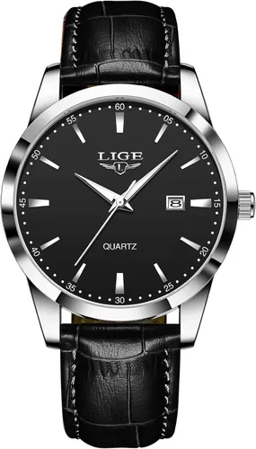 Vista 13 de LIGE Relojes para hombre impermeable analógico vestido vintage cronógrafo analógico casual cuero acero inoxidable movimiento de cuarzo único retro