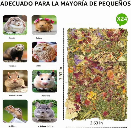 Vista 3 de Juguetes para masticar conejo, 24 unidades, Timothy Heno, golosinas de conejo, botana de flores