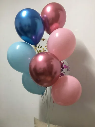 Vista 2 de Globos cromados metálicos, color rosa y azul, globos de confeti para bodas, cumpleaños, revelación de género, decoración de fiesta de baby shower