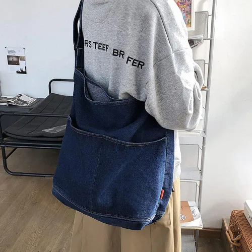 Vista 2 de ROUROU Bolso de hombro de mezclilla para mujer bolso de mano estilo hobo casual bolso cruzado retro bolso de gran capacidad