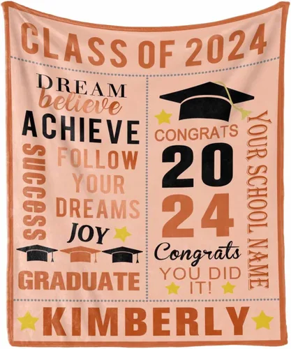 Vista 6 de Manta personalizada con nombre de graduados y escuela para un regalo único, manta personalizada de graduación de clase de 2024, manta suave, 30 x 40