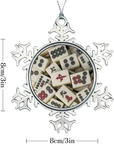 Vista 3 de Divertido adorno de Navidad copo de nieve redondo colgante recuerdo de Navidad Mahjong patrón de recuerdo de metal regalo de árbol de Navidad