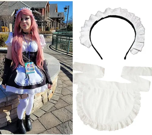 Vista 5 de MAYSONG Delantal de cosplay de sirvienta victoriana para mujer