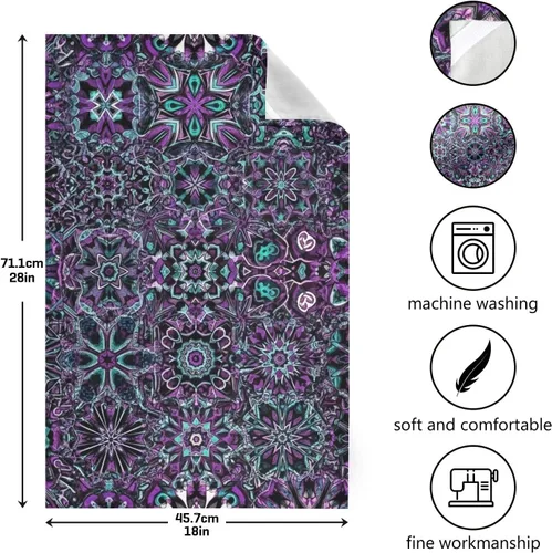 Vista 3 de GAIREG Juego de 4 toallas de cocina retro con mandala morada, 28 x 18 pulgadas, a granel, color morado