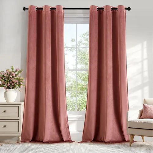 Vista 60 de ANRODUO Cortinas de terciopelo beige de 45 pulgadas de largo, opacas con aislamiento térmico insonorizado, cortinas de privacidad para oscurecer