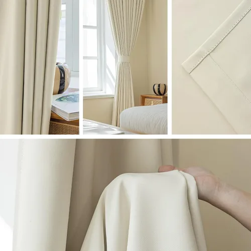 Vista 2 de MUMFAS - Cortina de Pliegue con Enganche, Crema Beige, 52" de ancho x 63" de largo, 50% Opaca, Aislamiento Térmico, Cortina de Puerta de Patio