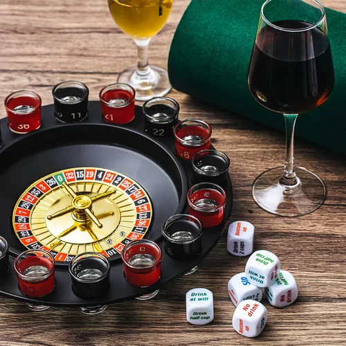 Vista 5 de Hiboom Juego de ruleta de vaso de chupito y juego de dados para beber, 16 vasos y 2 bolas para adultos, reuniones familiares, bares, suministros