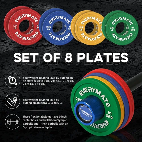 Vista 3 de EVERYMATE Juego de 8 placas de peso fraccionarias de goma, par de placas de peso de 0.25 libras, 0.5 libras, 0.75 libras, 1 libra para pesas