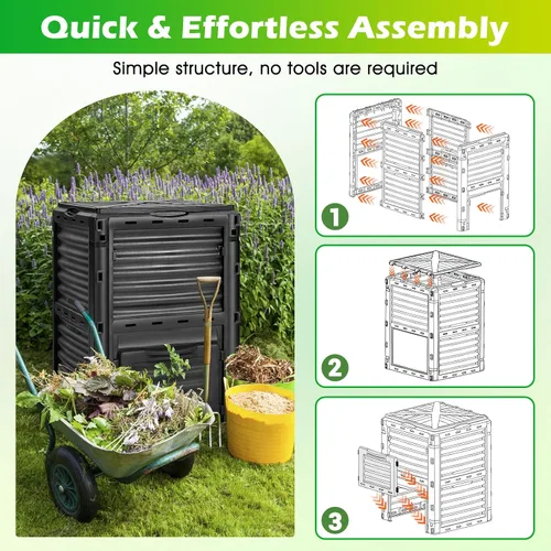 Vista 9 de Happygrill Contenedor de compostaje para exteriores, caja de compostaje con tapa superior con pestillo, compostador de 80 galones para desechos