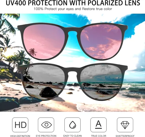 Vista 3 de PROUDDEMON Gafas de sol polarizadas retro redondas espejadas 100% protección UV, gafas de sol modernas