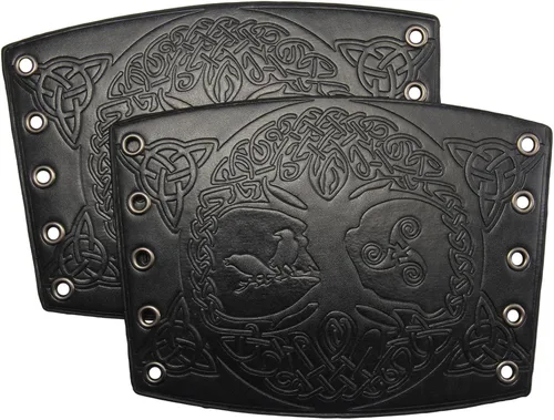 Vista 4 de Bjesinmo Brazaletes de cuero, brazaletes medievales, muñequeras vikingas, muñequeras de cuero para hombre, 2