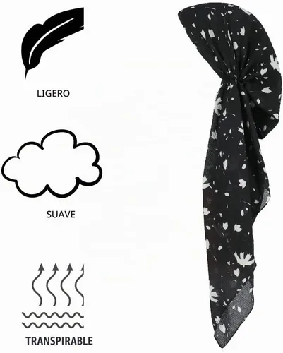 Vista 3 de Bufandas de cabeza preatadas para mujer con material ligero ondulado y atractivas Negro/Blanco