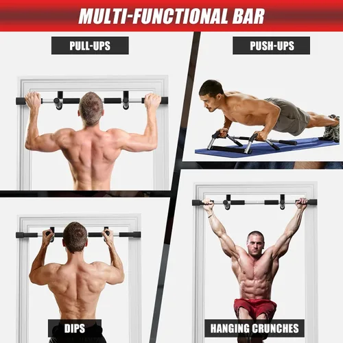 Vista 4 de Barra de dominadas para puerta, barra de dominadas portátil para entrenamiento de fuerza, barra de entrenamiento de fitness corporal con acero