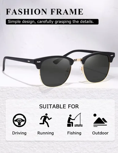 Vista 120 de AEVOGUE Gafas de sol polarizadas para mujeres y hombres semi marco retro gafas de sol AE0369