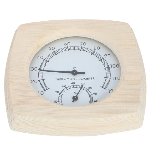 Vista 5 de Wood Hygrometer, Decorative Indoor Thermometer with Bold Black Pointer and Clear Dial, for Sauna Room Bathroom