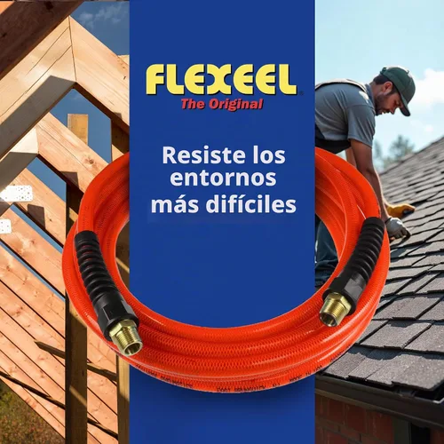 Vista 5 de Coilhose Pneumatics PFE60254TR Flexeel Manguera de aire de poliuretano reforzado, 3/8" diámetro interior, 25' de longitud con (2) accesorios de Rojo