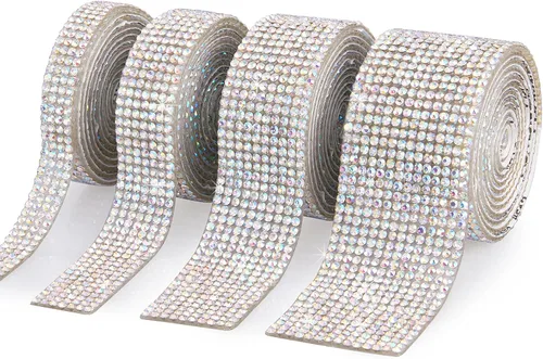 Vista 9 de 4 rollos de cinta de cristal de diamantes de imitación autoadhesiva, calcomanía de decoración brillante con diamantes de imitación de 0.079 pulgadas