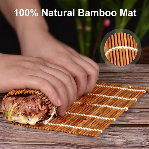 Vista 3 de MIUQILAIY Alfombrilla de bambú para sushi de 9.5"x9.5", rodillo para kimbap (2 PIEZAS)