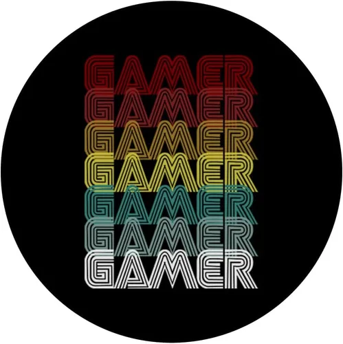 Vista 3 de Jugador de videojuegos retro de estilo antiguo de los años 70 para videojuegos, regalo PopSockets agarre y soporte para teléfonos y tabletas, Negro