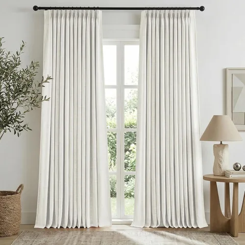 Vista 12 de HOMEIDEAS Cortinas plisadas de color naranja quemado 100% opacas, mezcla de lino de lujo con aislamiento térmico con ganchos ajustables, para sala