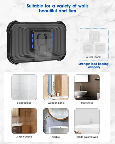 Vista 7 de Mistriddle Soporte para teléfono de ducha impermeable con rotación de 360°, ángulo ajustable, soporte para teléfono montado en pared para espejo