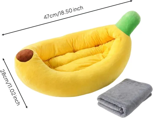 Vista 6 de Cama para mascotas en forma de fruta, linda cama acogedora para gatos en forma de plátano, tamaño a 4
