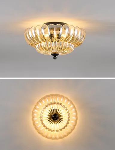 Vista 5 de Lámpara de techo semiempotrada, accesorio de lámpara de techo de vidrio ámbar, lámpara moderna negra de 3 bombillas cerca del techo, luces de techo