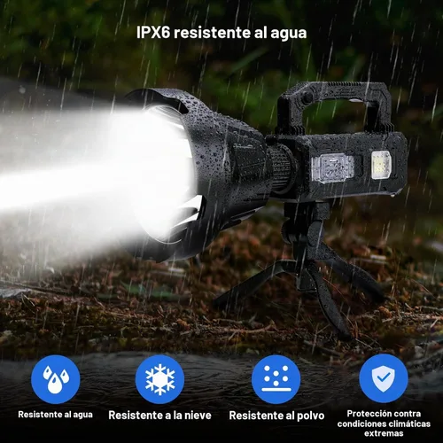 Vista 7 de Foco Solar Recargable de 3,000,000 Lúmenes de Alto Brillo, Focos LED Súper Brillantes para Exteriores, Linterna de Mano de Largo Alcance con 6