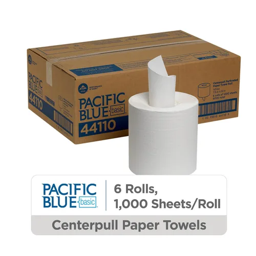 Vista 2 de Pacific Blue Basic Centerpull - Toallas de papel perforadas de 1 capa de GP PRO (Georgia-Pacific), color blanco, 44110, 1000 hojas por rollo, 6
