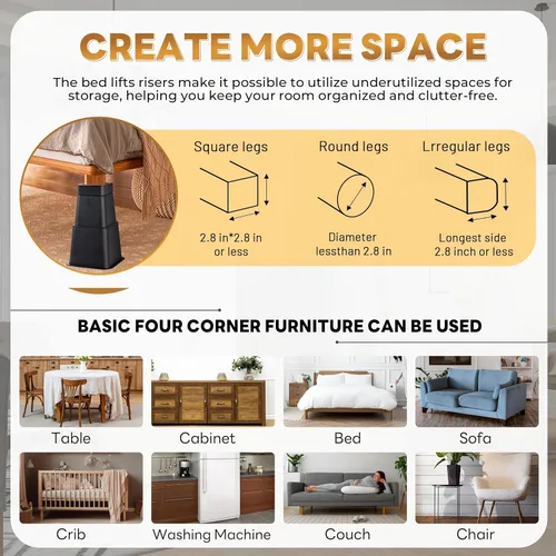 Vista 5 de BTSD-home Elevadores de cama ajustables de 12 pulgadas, resistentes, elevación en alturas de 1,2,3,4,5,6,7,8,9,10,11,12 pulgadas para sillón, sofá