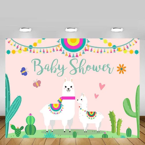 Vista 2 de Fondo de cabina de estudio fotográfico para baby shower, fiesta rosa, cactus mexicano, llama, mamá, señorita, fondos de fotografía para suministros