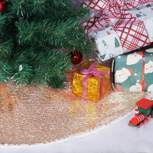 Vista 6 de Yookat Paquete de 1 falda de árbol de Navidad de 24 pulgadas, falda de árbol de secuencia redonda, alfombrillas brillantes para árbol de Navidad