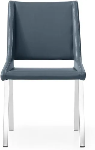 Vista 4 de ZURI Silla de comedor moderna Fiore en cuero sintético azul medianoche y cromo