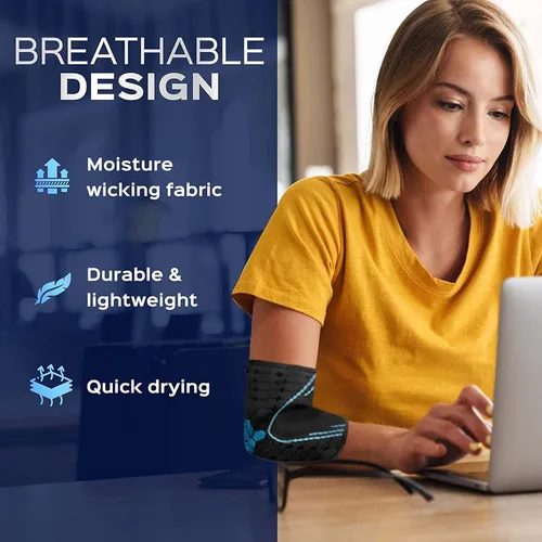Vista 4 de Codera de compresión para codo, codera, coderas, coderas de tenista para hombres y mujeres, codo para tendinitis y codo de tenista (S, negro)