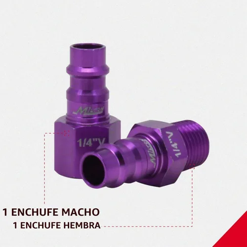 Vista 4 de Milton S-303VKIT HIGHFLOWPRO Kit Acoplador y Enchufe Estilo V 1/4 NPT Púrpura - 3 Piezas