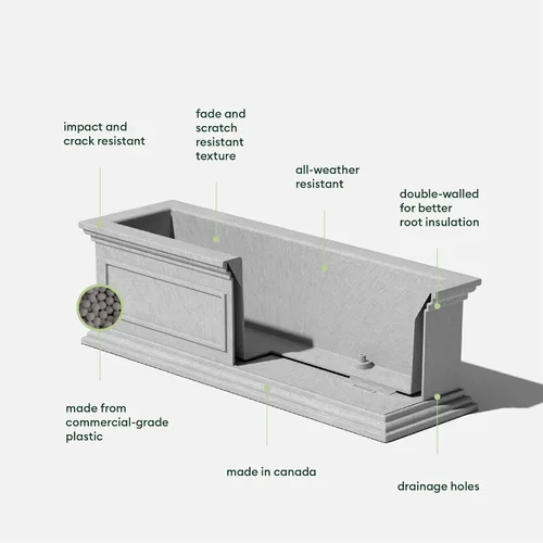 Vista 3 de Veradek Brixton - Maceta de plástico para ventana, maceta rectangular grande para balcón, alféizar de ventana al aire libre, resistente a las Gris