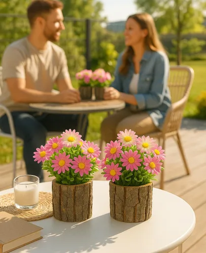 Vista 5 de AceList Juego de 2 flores artificiales, decoración rústica de granja para estante de baño, escritorio de oficina, pequeñas plantas en maceta de Rosa