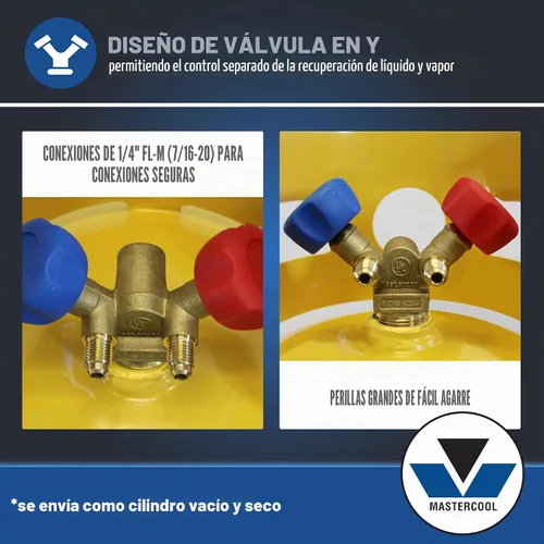 Vista 5 de Tanque de recuperación de refrigerante gris/amarillo Mastercool (62010) - 30 lb. de capacidad
