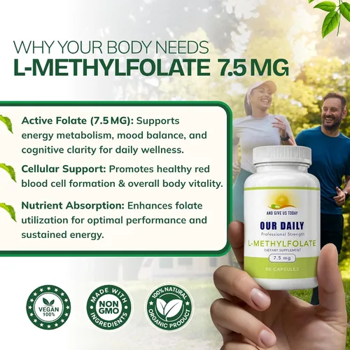 Vista 5 de Our Daily Vites, L Metilfolato 7.5 mg – Suplemento activo de folato metilado 5-MTHF para mujeres y hombres – Folato de metilo para la salud