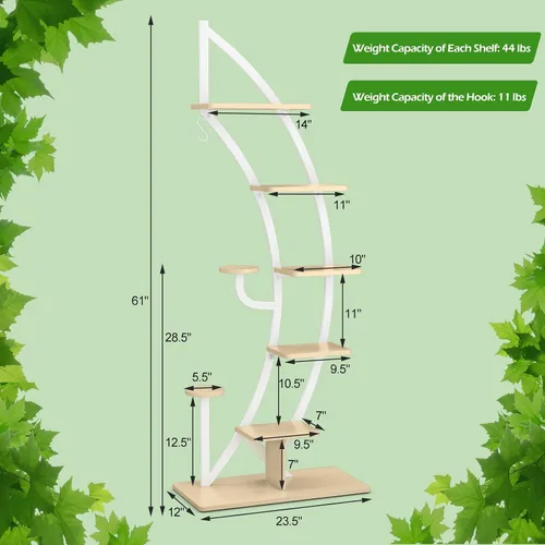 Vista 8 de Giantex Soporte para plantas de metal de 6 niveles para interiores, círculo luna-blanco