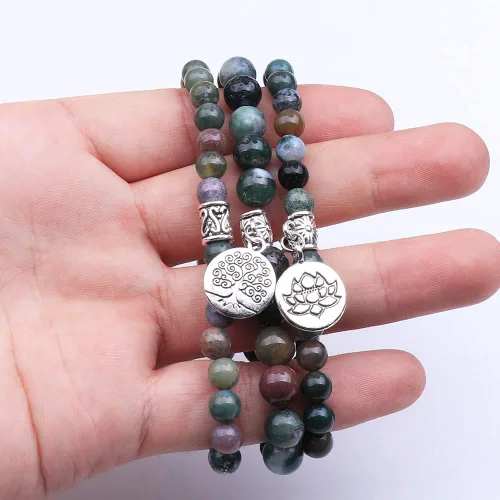 Vista 4 de UEUC 7 - Brazalete curativo de 7 chakras de hematita para mujer, juego de brazalete difusor con dije de flor de loto para yoga o reiki, brazalete