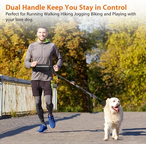 Vista 6 de Uppetly Correa de correr para perros manos libres con cinturón de cintura, cuerda elástica de doble asa retráctil para perros pequeños y medianos