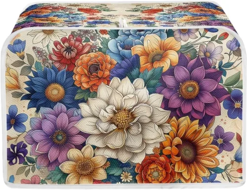 Vista 8 de Bulopur Cubierta de tostadora de 2 rebanadas de pintura de pájaros y flores, tostadora, panificadora, organizador de máquina, bolsa de protección