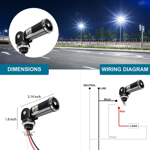 Vista 6 de Sensor de Fotocélula para Exteriores, Control de Iluminación de Conducción Montaje Giratorio de Atardecer a Amanecer, Interruptor de Sensor