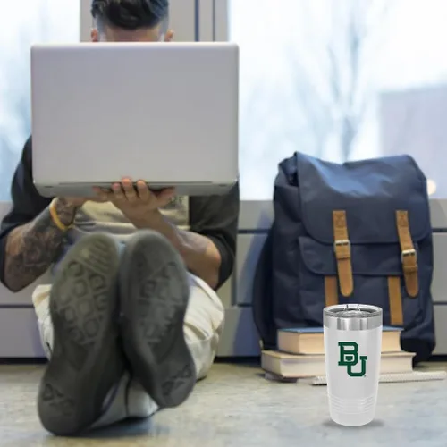 Vista 5 de Game Day Outfitters Baylor University - Vaso de viaje blanco de 20 onzas, vaso de acero inoxidable de doble pared con tapa acrílica, vasos Baylor