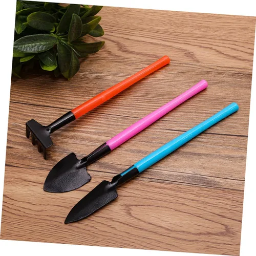 Vista 2 de Set of 3 Mini Garden Tools Compact Rake Shovel Trowel Durable Plastic Handles Ideal for Indoor Planting Bonsai Care