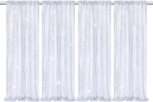 Vista 15 de B-COOL Cortinas de Fondo de Lentejuelas Azul Bebé 2 Piezas 2ftx8ft Fotografía para Fiestas Fondo Brillante Cortinas para Prom Bodas Baby Shower