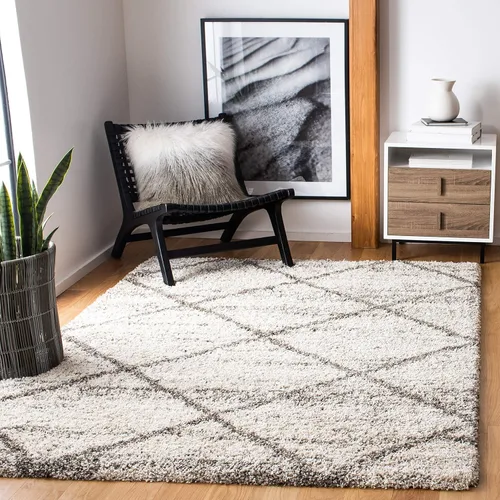 Vista 150 de SAFAVIEH Hudson Shag Collection - Alfombra decorativa de 2 x 3 pies, color beige y marfil, diseño moderno de enrejado, no desprende pelusa